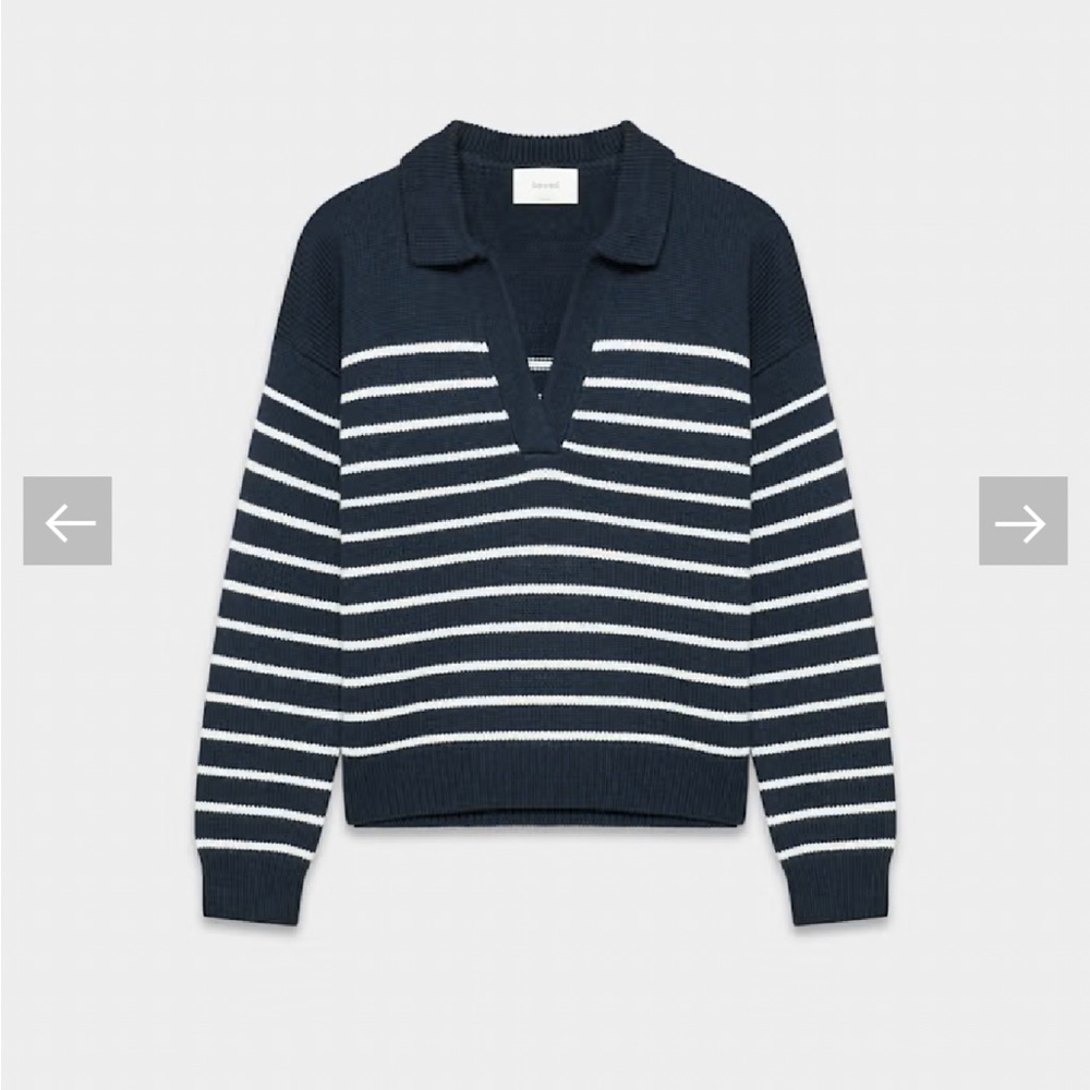 Wilfred Clara Merino Wool Sweater Navy and White Striped XS